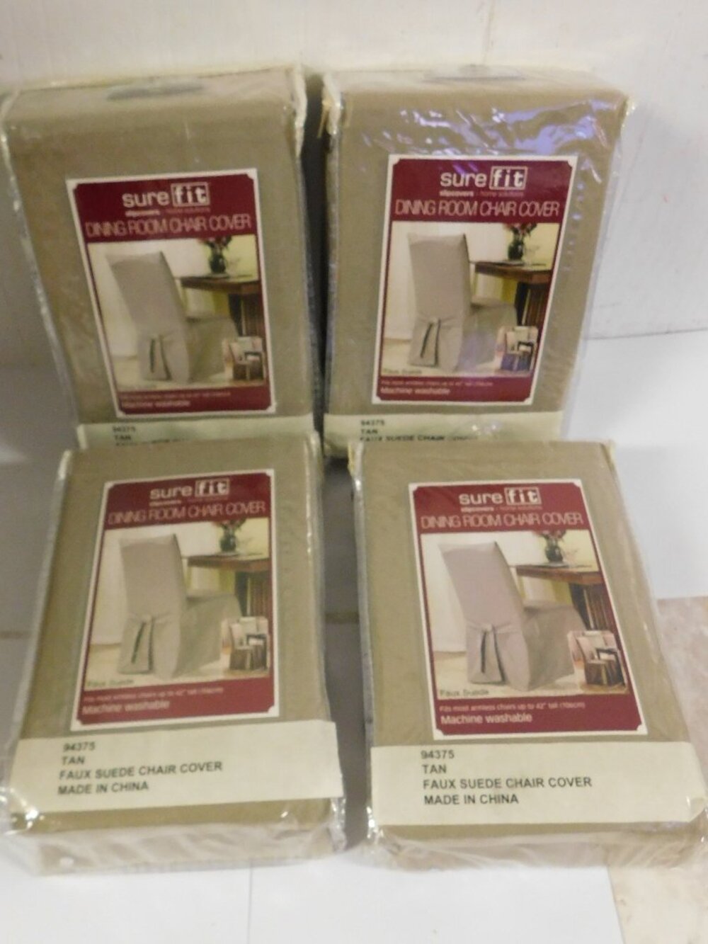 Faux Suede Tan Sure Fit Dining Room Chair Covers Set of 4 NEW